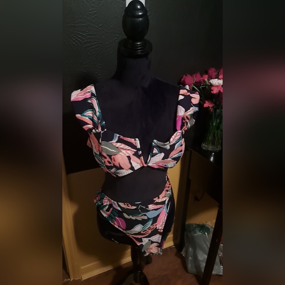 True time floral ribbed 2 piece bikini